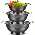 3pcs Stainless Steel Colander Bowl And Sieves 1/3/5 Quart Metal Mesh Strainer Net Basket With Handles