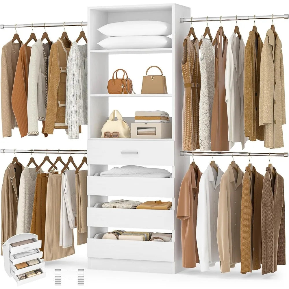 , 4-9Ft Closet Organizer with 4 Wooden Drawers,