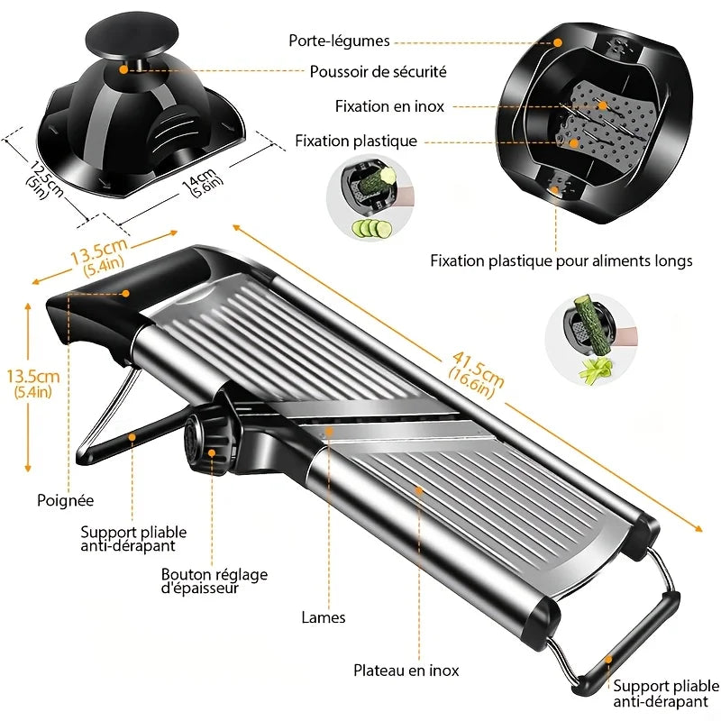 Stainless Steel Mandolin Slicer with 5 Blades & Holder -