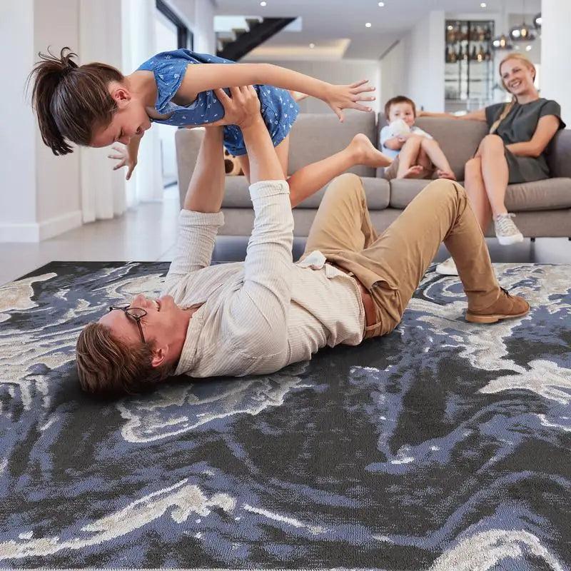 6X9 Light Blue Abstract Non-Shedding Area Rug