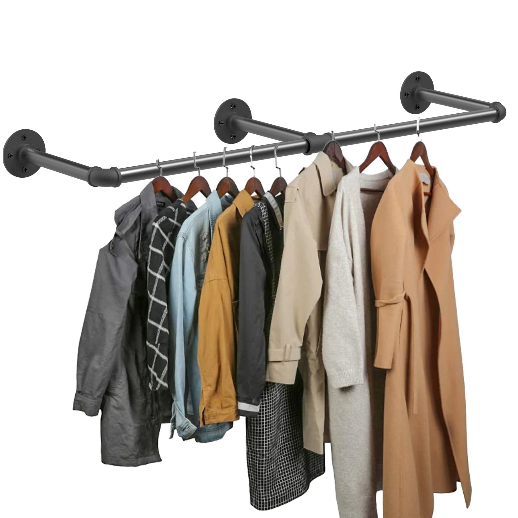 180cm  Garment Home Rail Industrial Pipe  Space Saving  with 3 Hooks