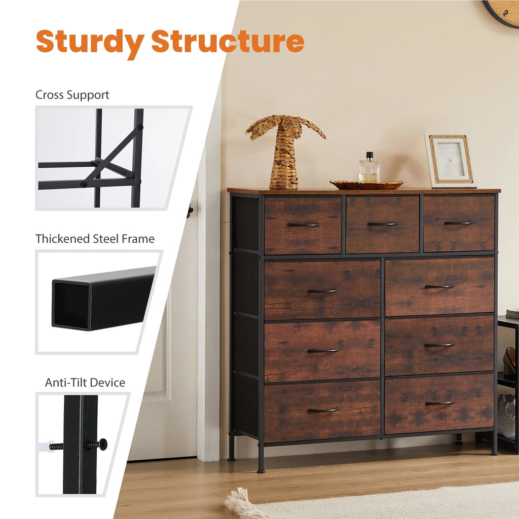 9 Drawer  Fabric  Dresser for Bedroom, Tall Storage  Chest Organizer for Clothes