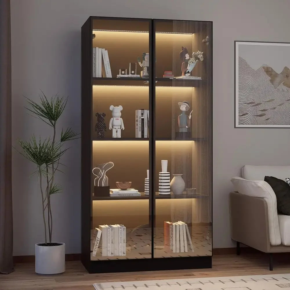 LED-Illuminated 4-Tier Glass Display Cabinet