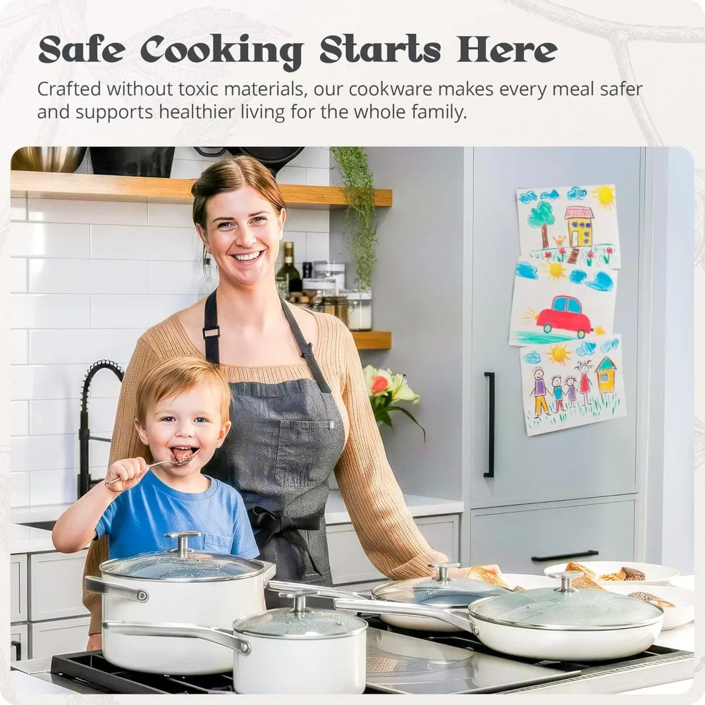 Non-Toxic Ceramic Nonstick  Cookware Set – Triple-Layer with Lids, PFAS