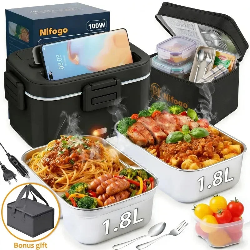 Electric Heated Lunch Box, 1.8l Stainless Steel Food Warmer, Leakproof, with Insulated bag