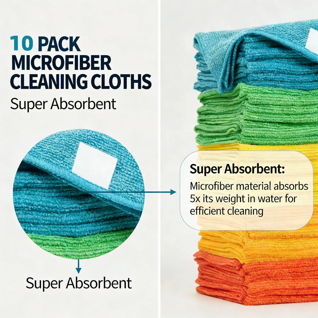 10 Pack Microfiber Cleaning Cloths Lint-Free Reusable Absorbent Towels