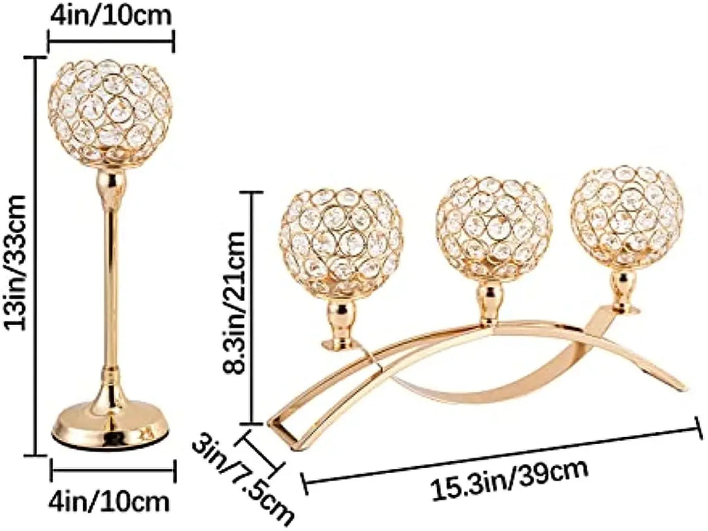Gold 3-Arms Candle Holders Tealight  Stand for Table