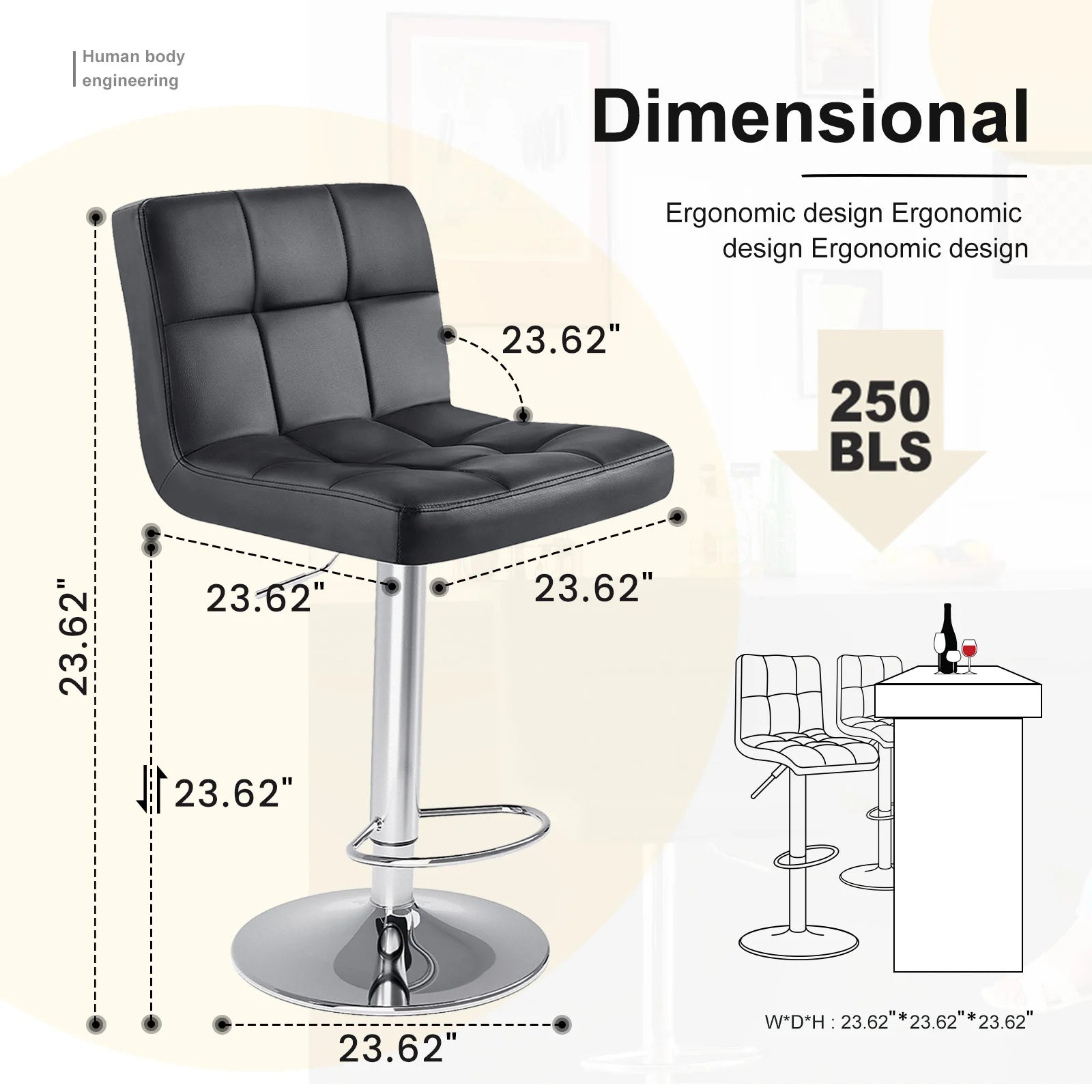 Leather upholstered Bar Stools Set of 2  ,SGS Certified Gas cylinder Comfortable Backrest