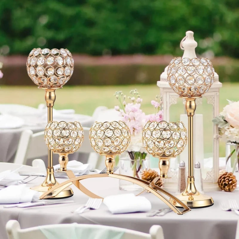 Gold 3-Arms Candle Holders Tealight  Stand for Table
