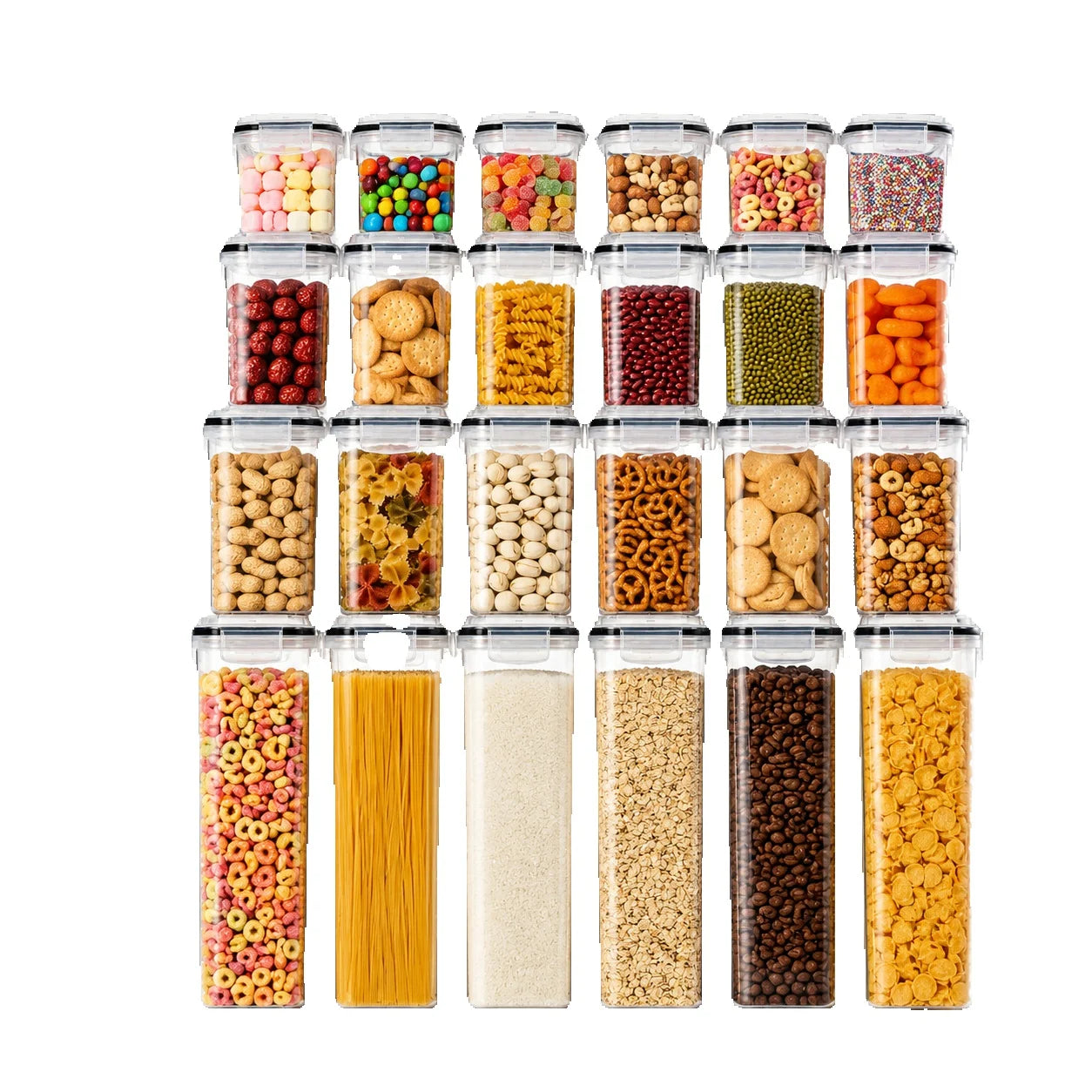 24PCS Airtight Food Storage Containers, 4 Sizes Kitchen Pantry Storage Jars with Lids for Dry Food,
