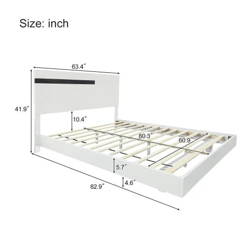 High Gloss 3-Piece  Queen Bedroom Set with Floating LED  Platform Bed  & 2 Nightstands,