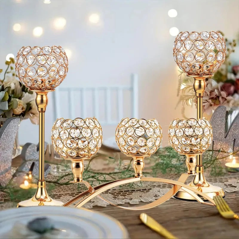 Gold 3-Arms Candle Holders Tealight  Stand for Table