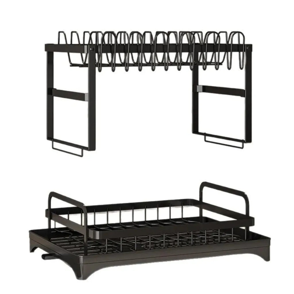 2-Tier Rotating Dish Drying Rack – 360° Swivel Drainboard  & Utensil Holder, No-Drill Metal Organizer