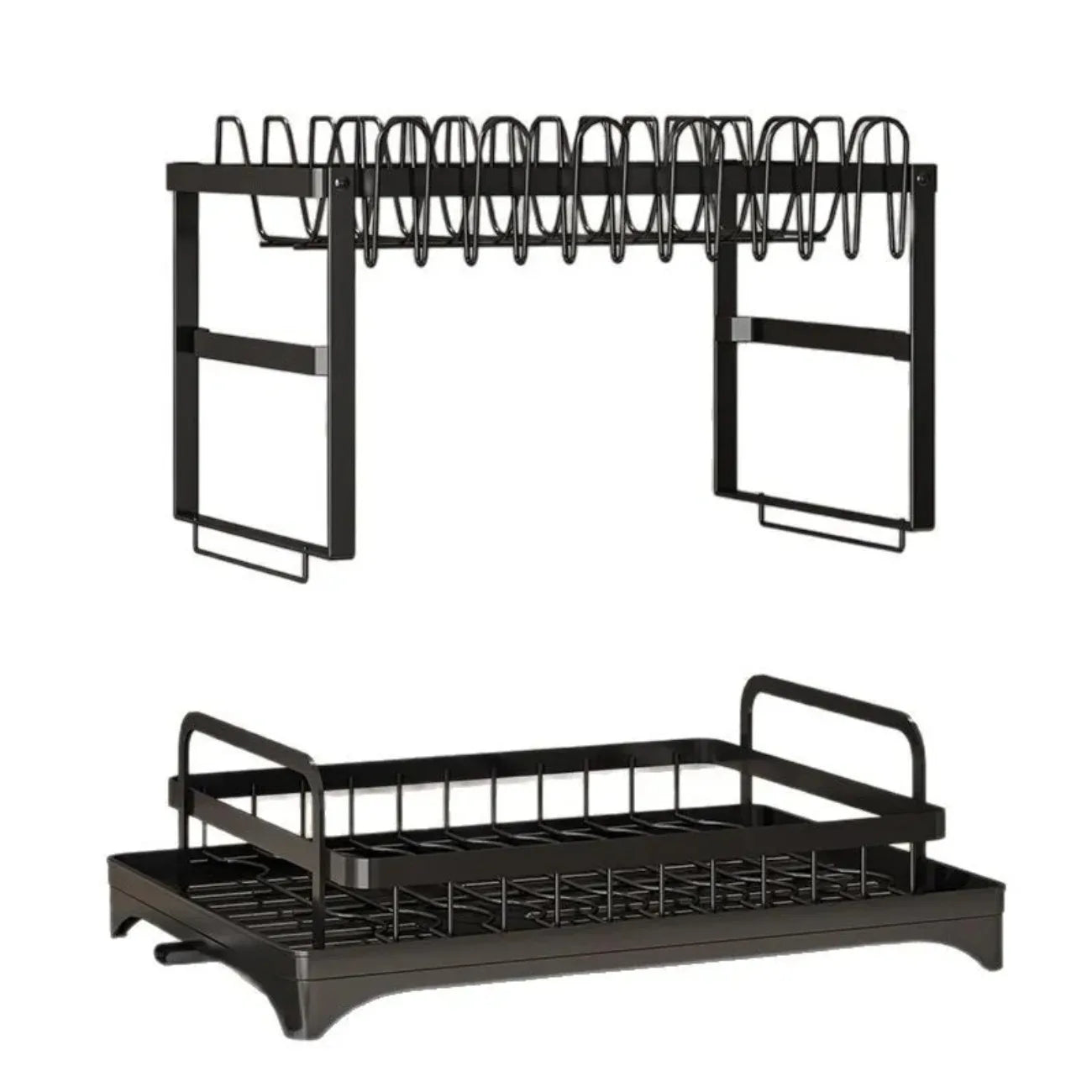 2-Tier Rotating Dish Drying Rack – 360° Swivel Drainboard  & Utensil Holder, No-Drill Metal Organizer