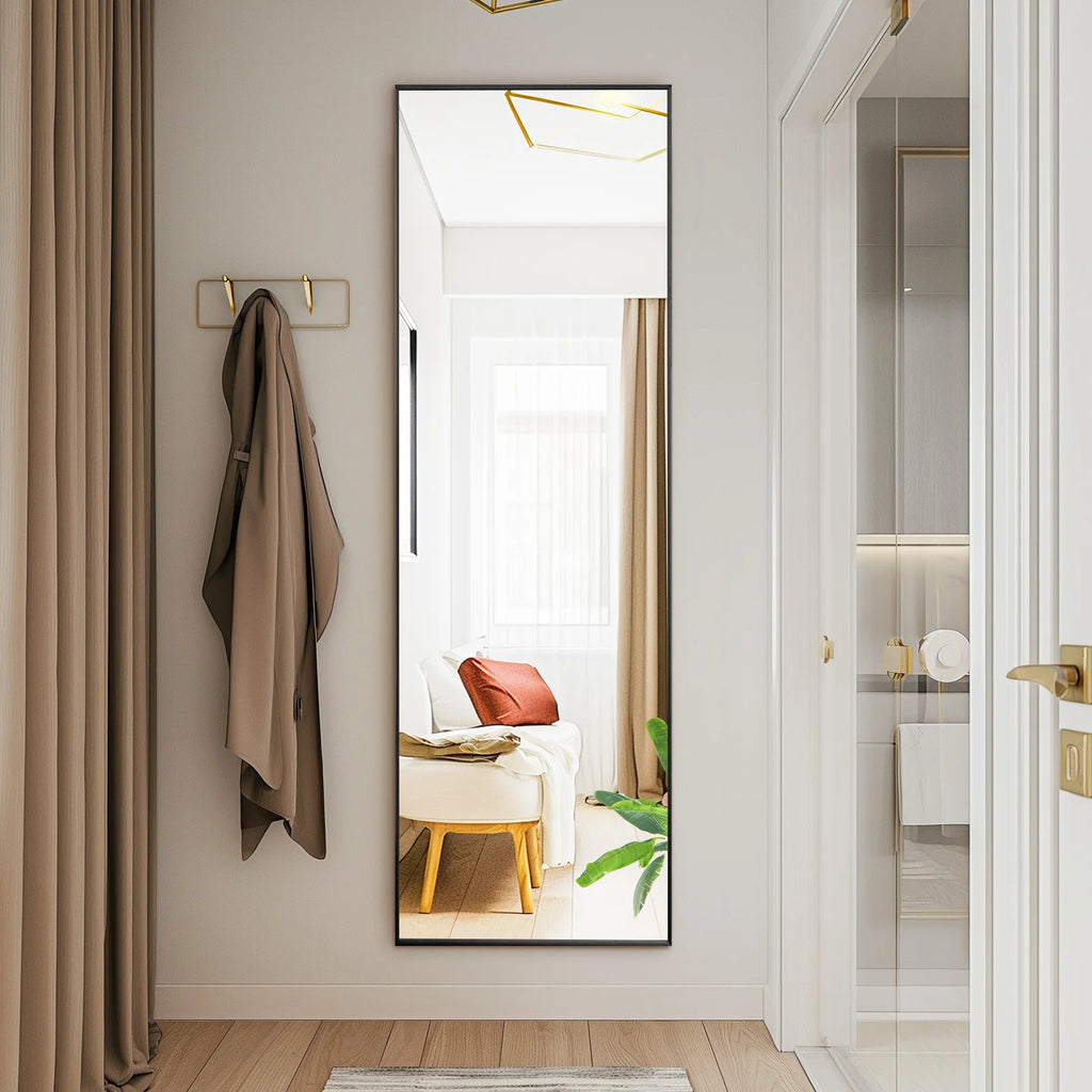 64"x21" Full Body Wall Mirror Standing Hanging or Leaning Wall-Mounted with Stand Aluminum Alloy Frame