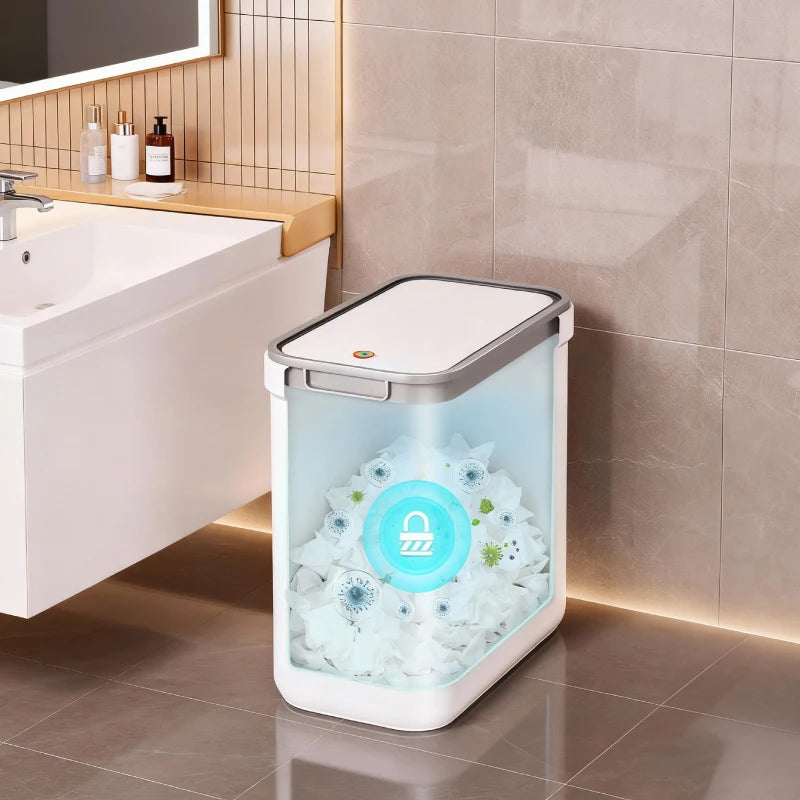Dual-Use Wall Mounted or Floor Standing Slim  Trash Can with Lid, No-Drill,  Hanging Bin For Bathroom,  Kitchen or  Cabinet Door,
