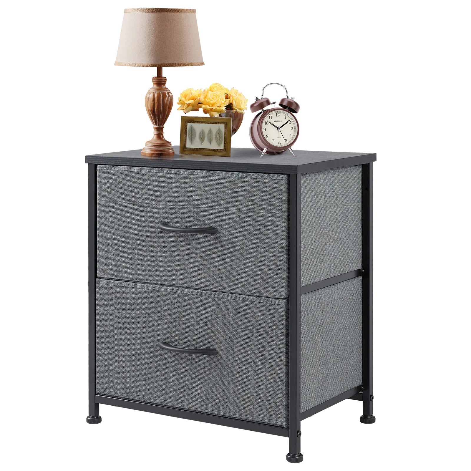 2-Drawer Fabric Nightstand Bedside Table with Storage Cabinet
