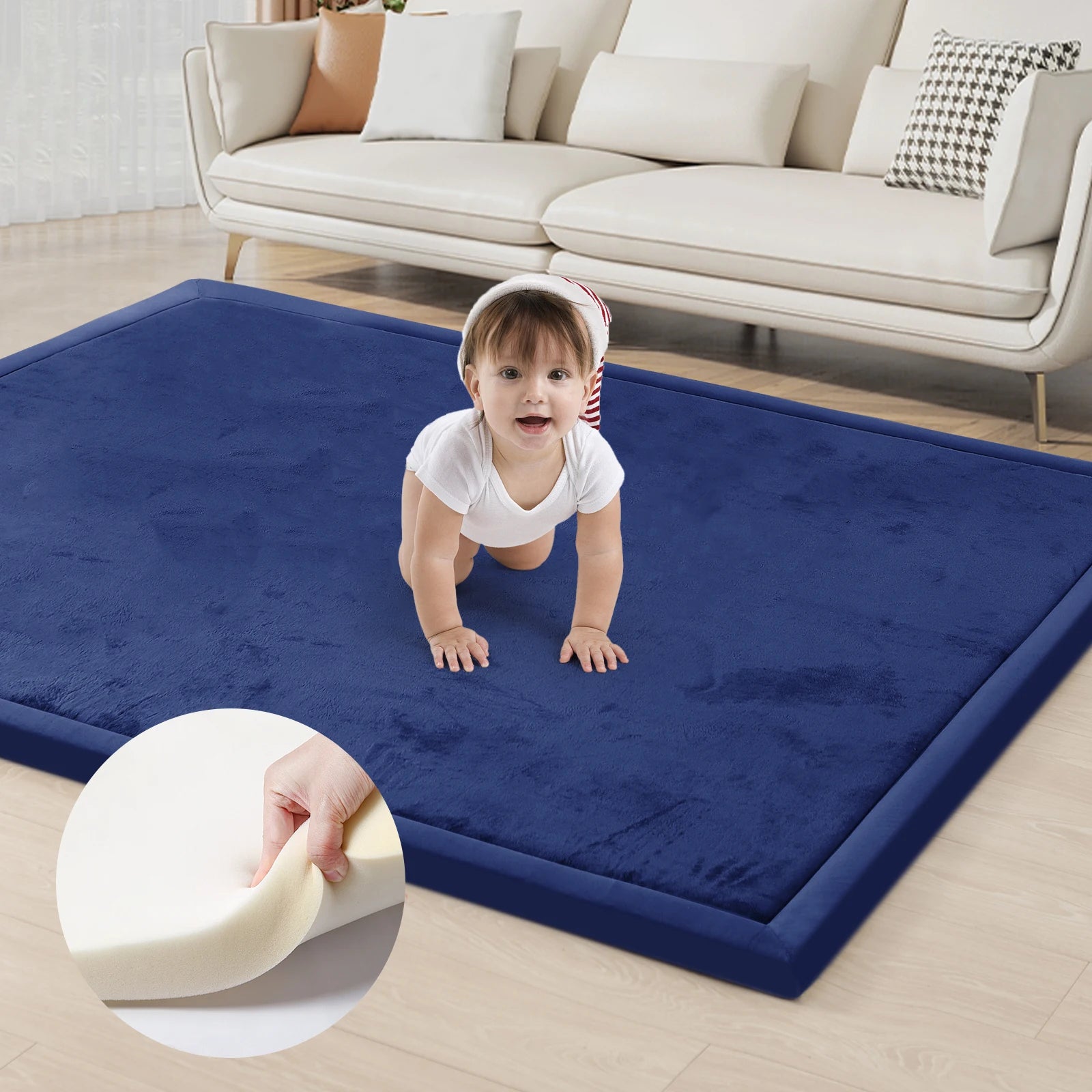 2cm Thick Memory Foam  Carpet Playpen Mat With Non-slip Bottom For Living Room Soft Velvet