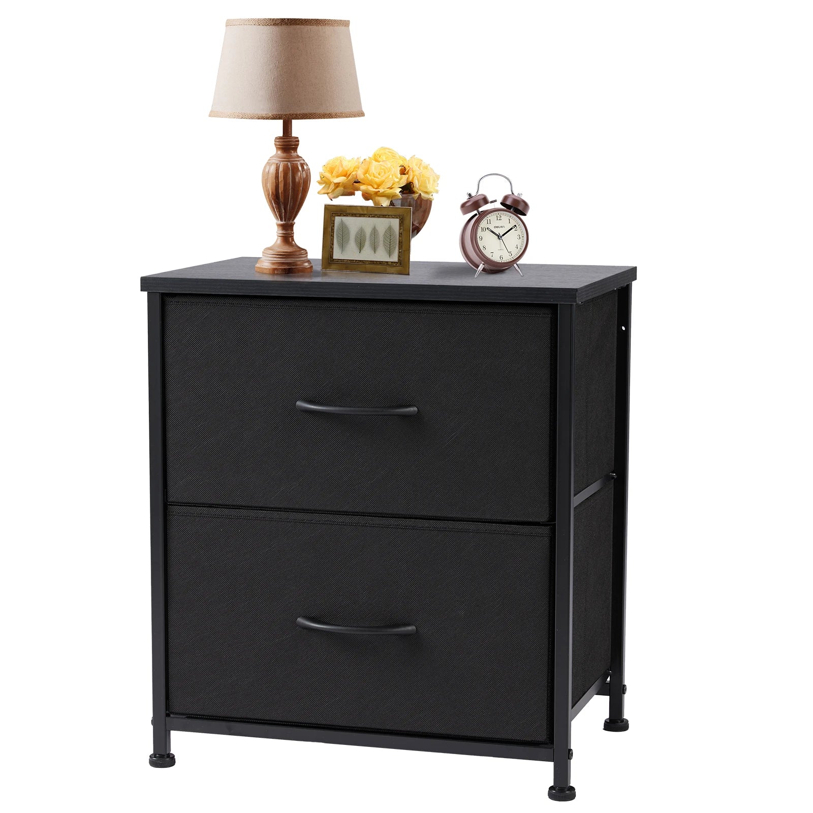2-Drawer Fabric Nightstand Bedside Table with Storage Cabinet