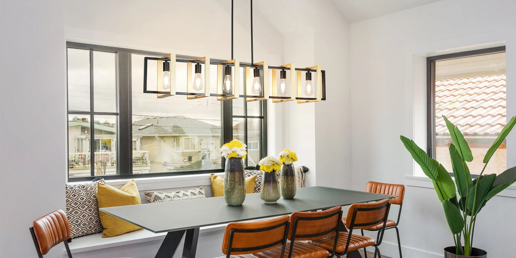 Modern Farmhouse Kitchen Island Light with Wood Shades- Dimmable  Chandeliers for Kitchen, Dining Room