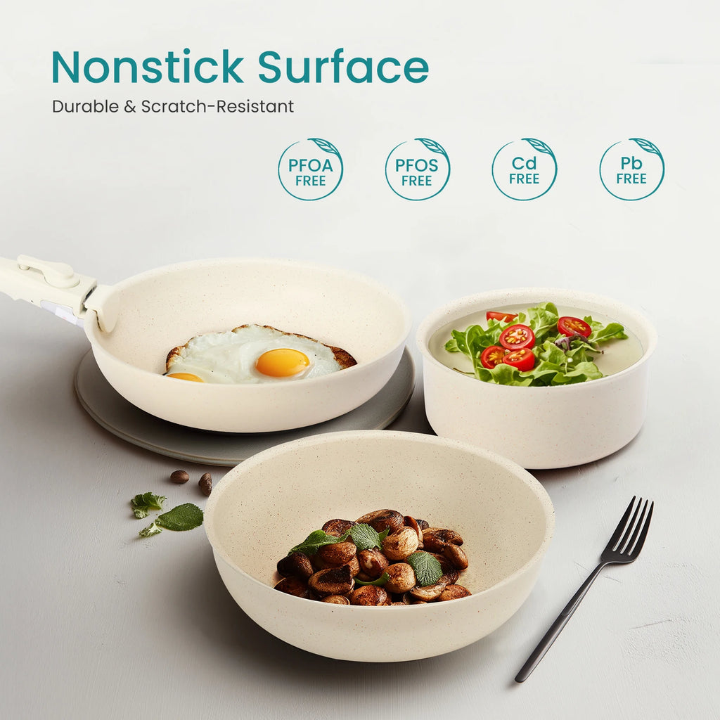 12 Pcs  Nonstick  Cookware Set with Induction Compatibility & Detachable Handles