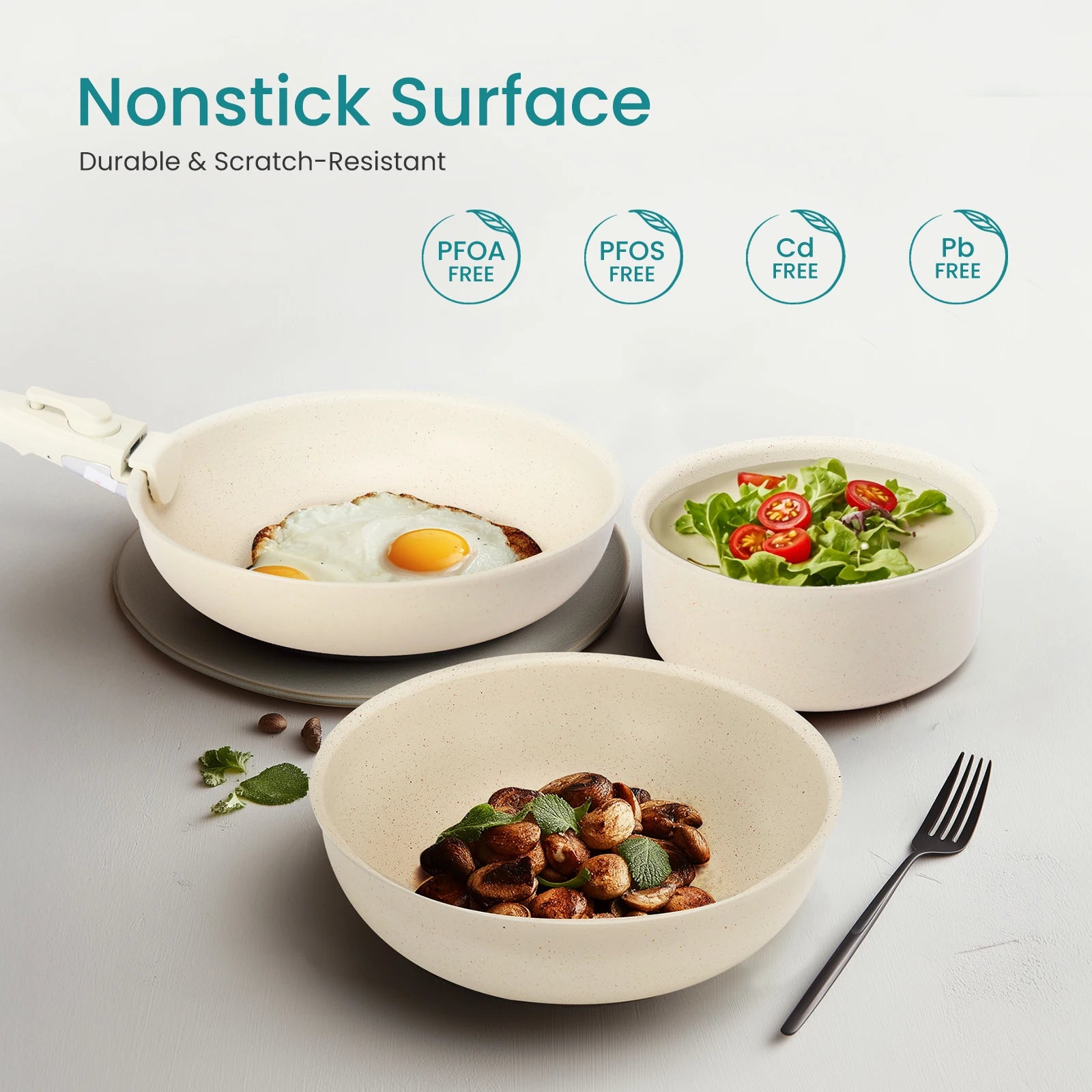 12 Pcs  Nonstick  Cookware Set with Induction Compatibility & Detachable Handles