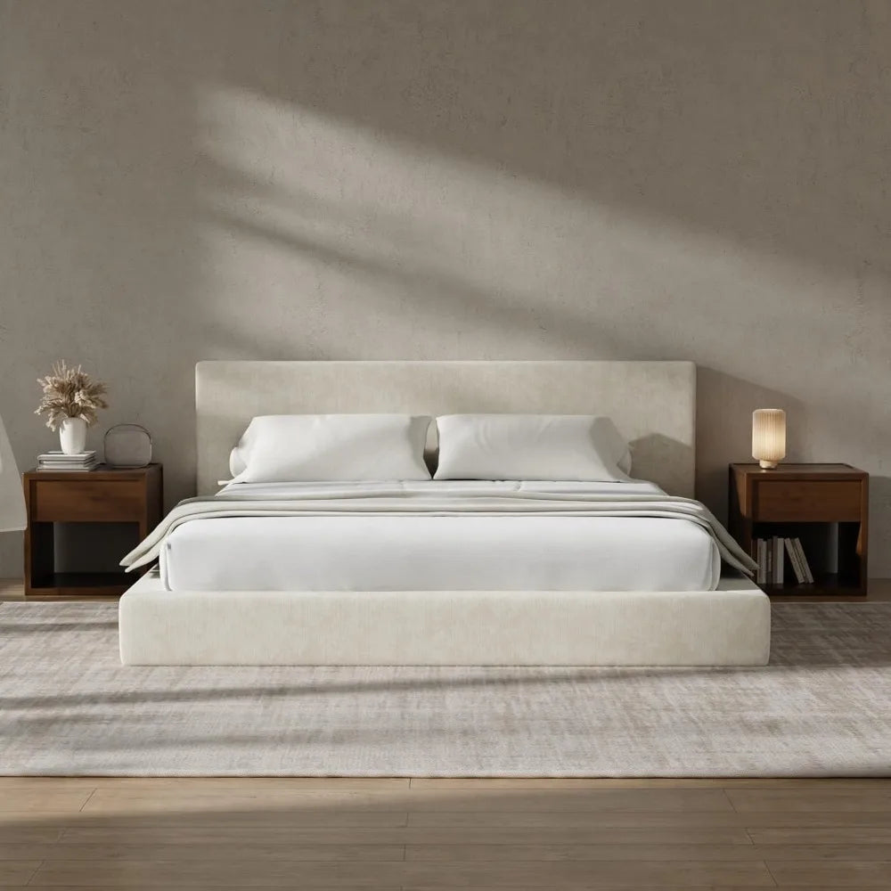 Soft Upholstered  Bed Frame with Headboard, 5 Inch Foam Padded Platform, No Box Spring, Easy Assembly ,