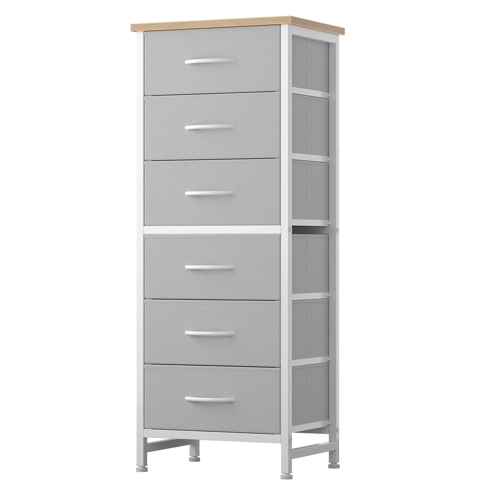 Tall 6 Fabric Drawer Dresser  for Bedroom Wood Top and Metal Frame Skinny Chest