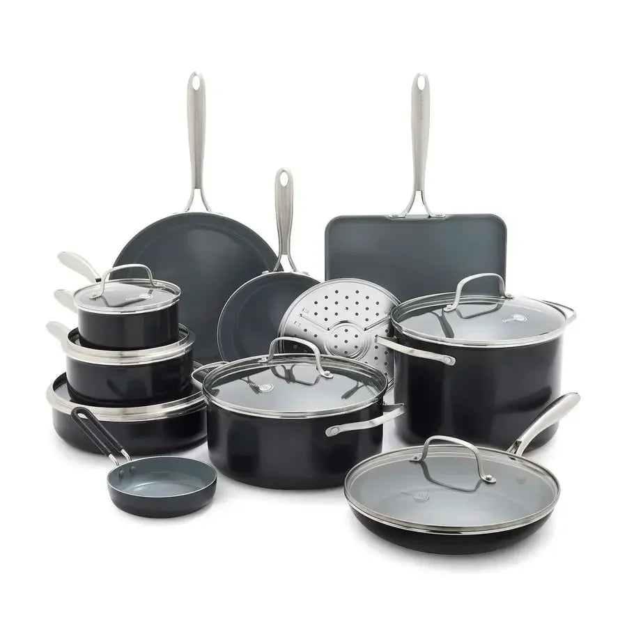 17 Piece Nonstick Ceramic  Cookware Set with Lids, PFAS-Free, Dishwasher & Oven Safe 600F