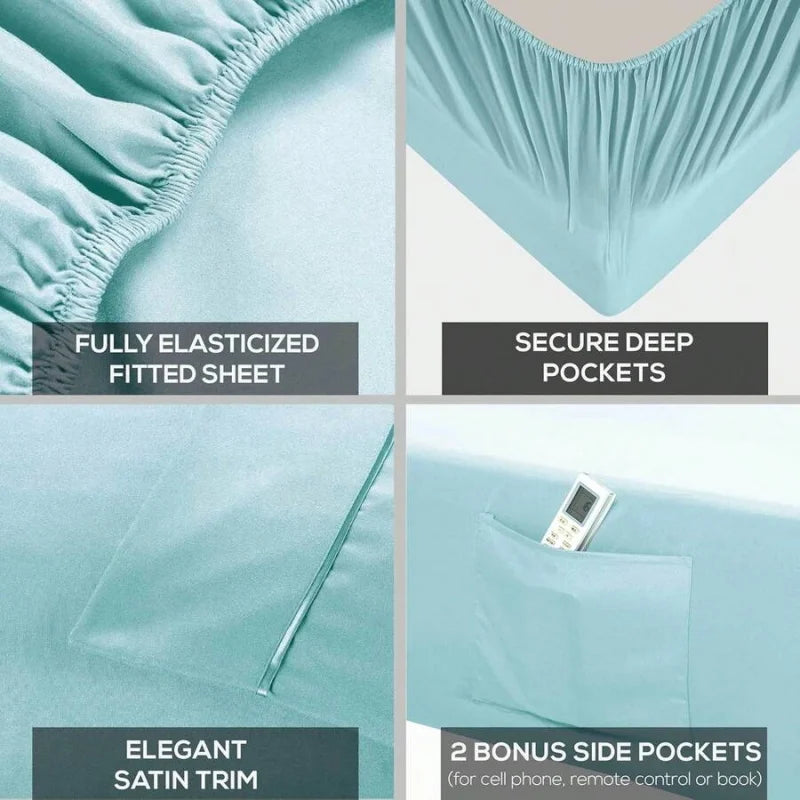 6 PC  Luxury  Cooling Sheet Set, Ultra soft, Breathable, Deep Pocket, Wrinkle-Resistant