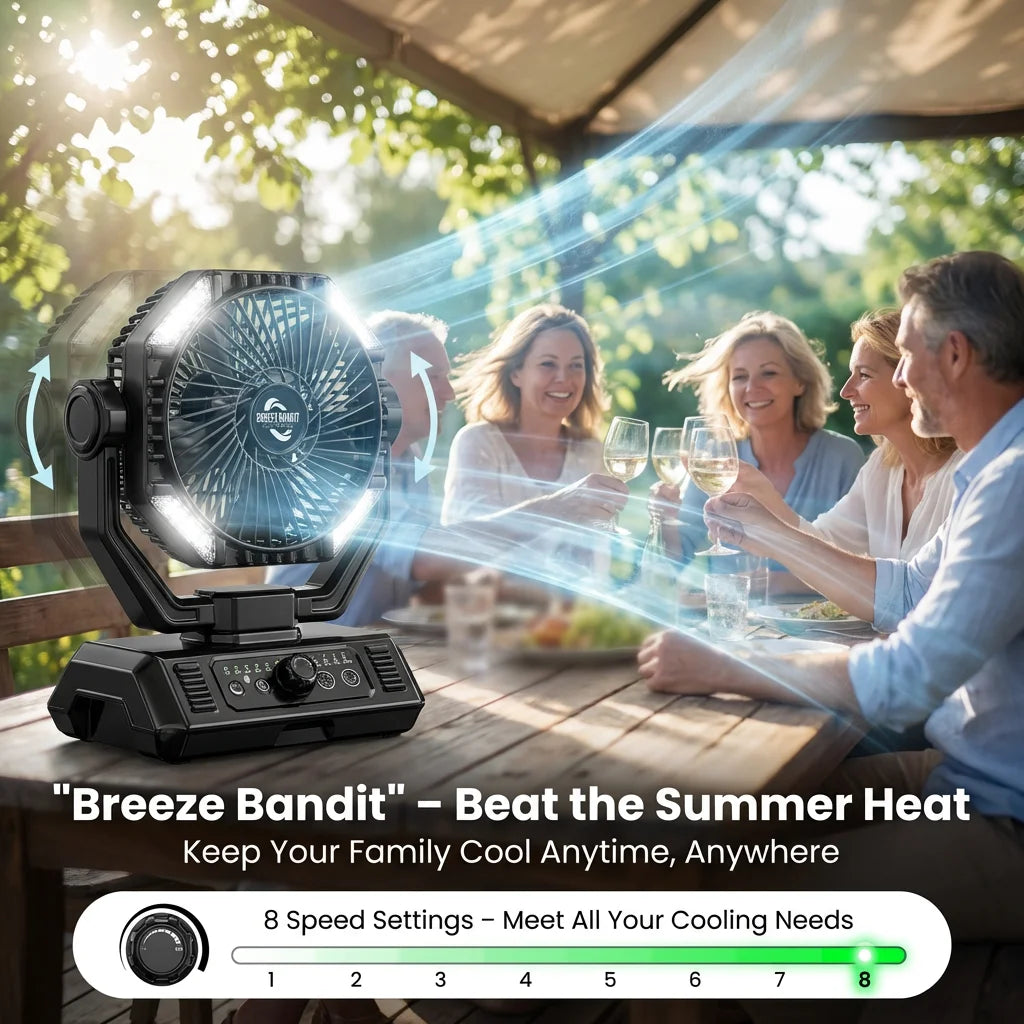 Battery Camping Fan with LED Lantern 8 Speed Desk Fan Portable Outdoor