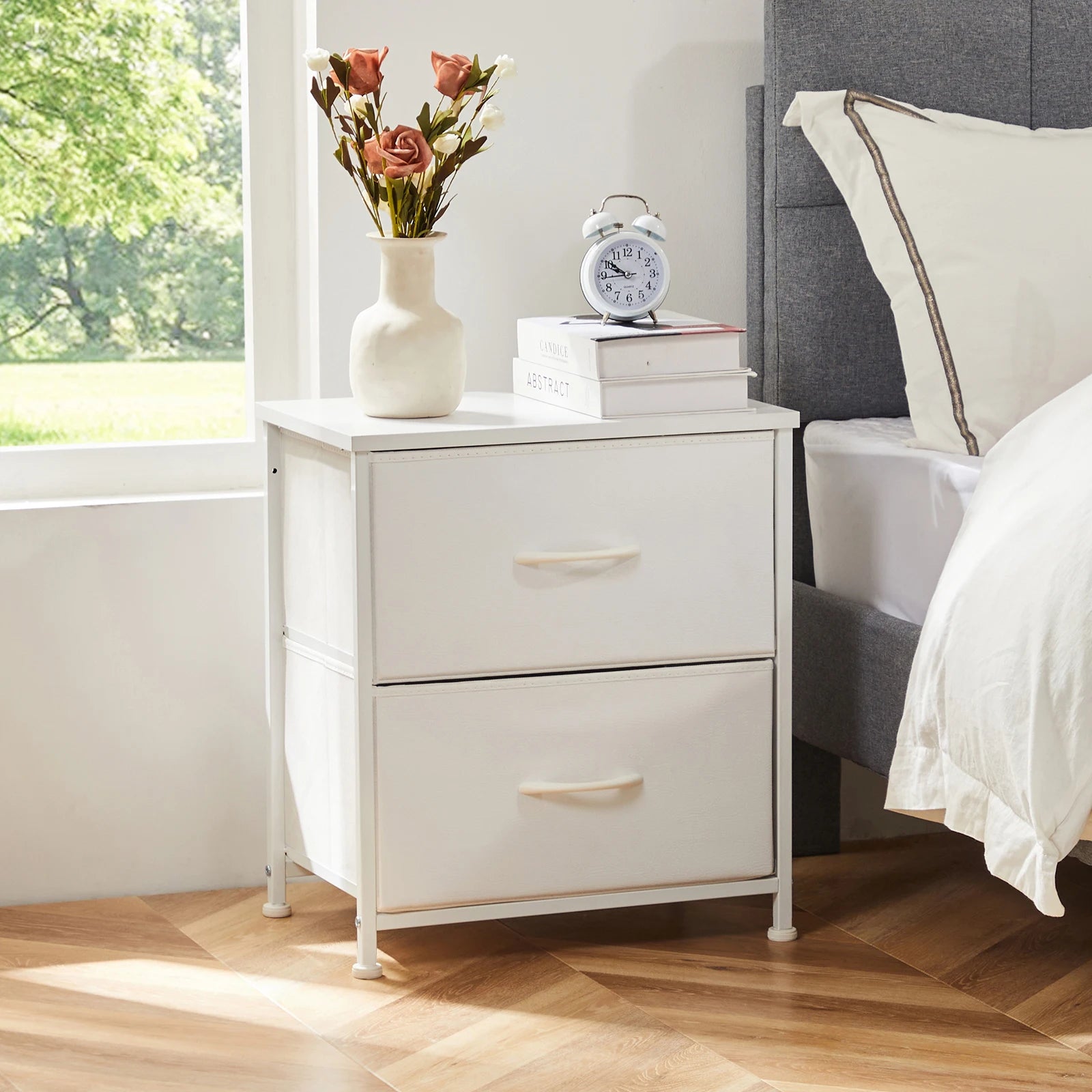 2-Drawer Fabric Nightstand Bedside Table with Storage Cabinet