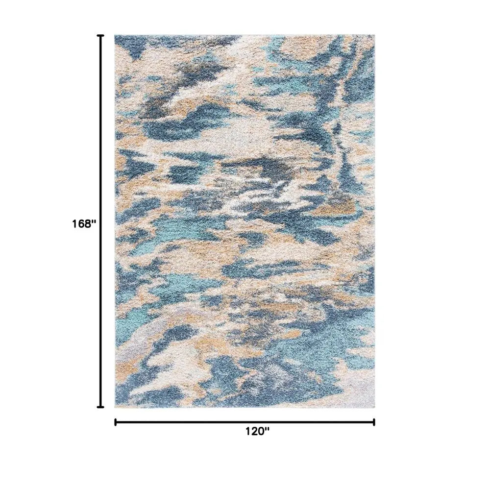 Area Rug 10 x 14, Blue amp Grey, Abstract Design, Non  Shedding  Easy Care, 1inch Thick