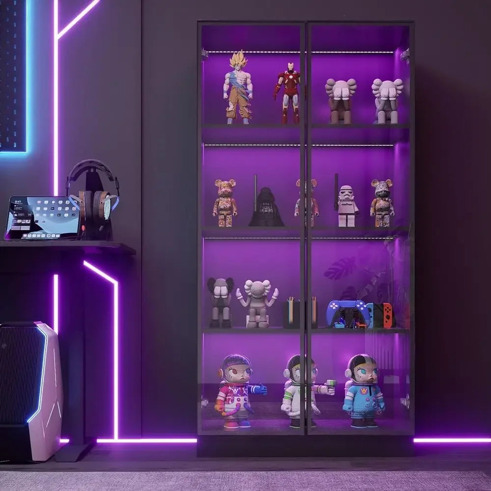 LED-Illuminated 4-Tier Glass Display Cabinet
