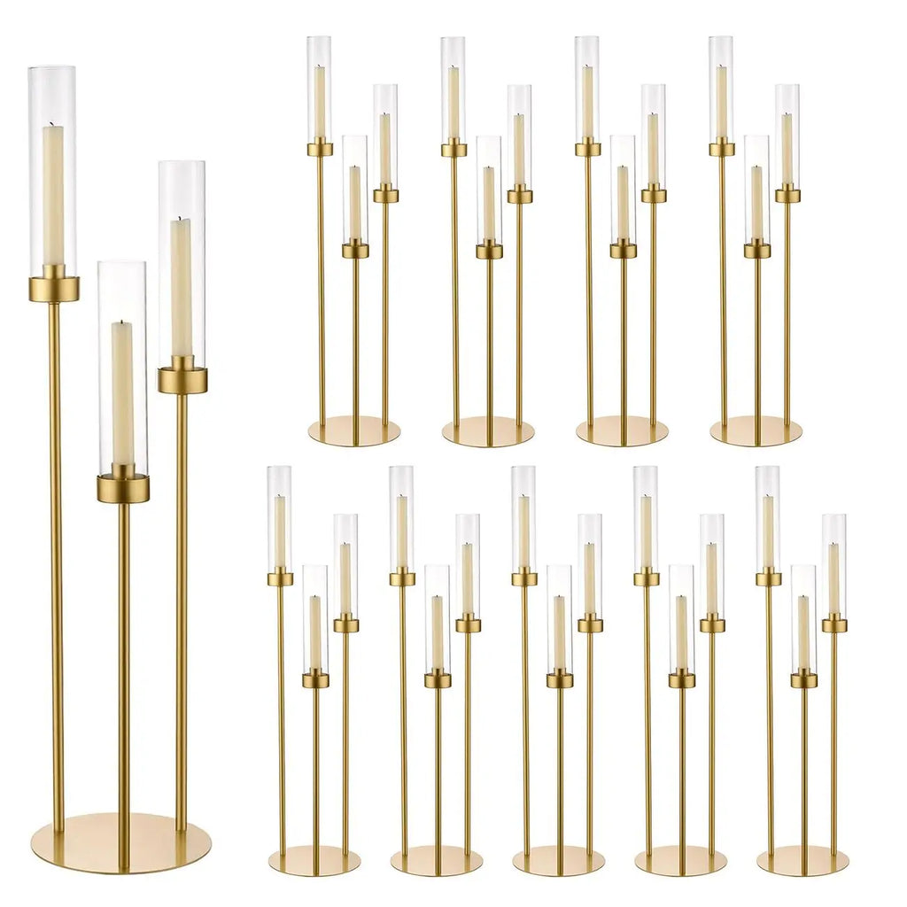 2/4/6/8/10pcs Gold Candelabra 3 Arm Candle Holders for Table