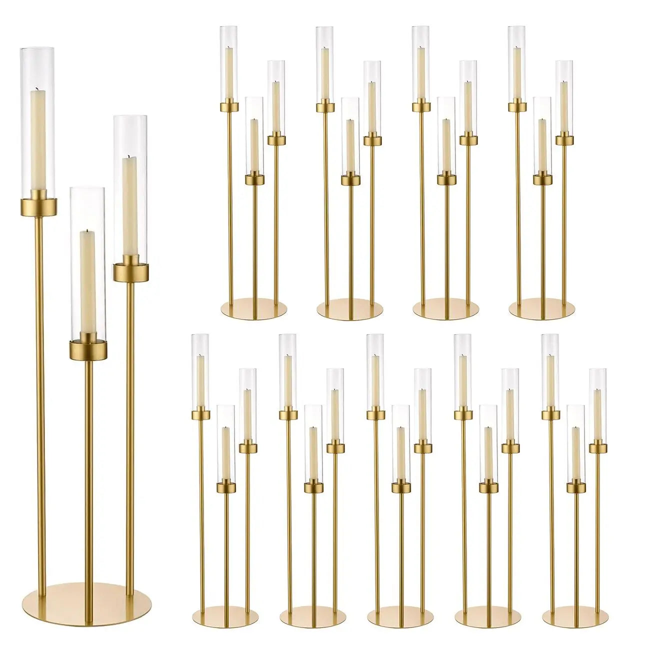 2/4/6/8/10pcs Gold Candelabra 3 Arm Candle Holders for Table