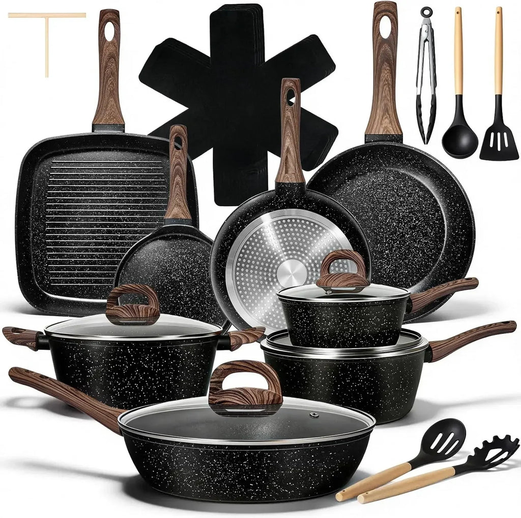 25 Pcs , Nonstick Ceramic Cookware Sets, Non-Toxic, , Induction Compatible,