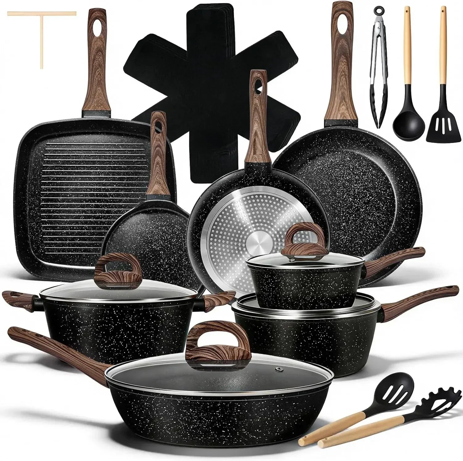 25 Pcs , Nonstick Ceramic Cookware Sets, Non-Toxic, , Induction Compatible,