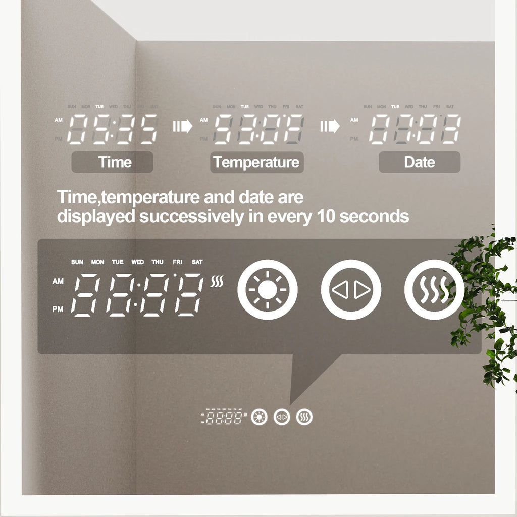 Backlit Smart LED Bathroom Mirror: 36 x 24 Inch Arched Dimmable 3 Colors Anti-Fog Lighted Mirrors with Time Temperature