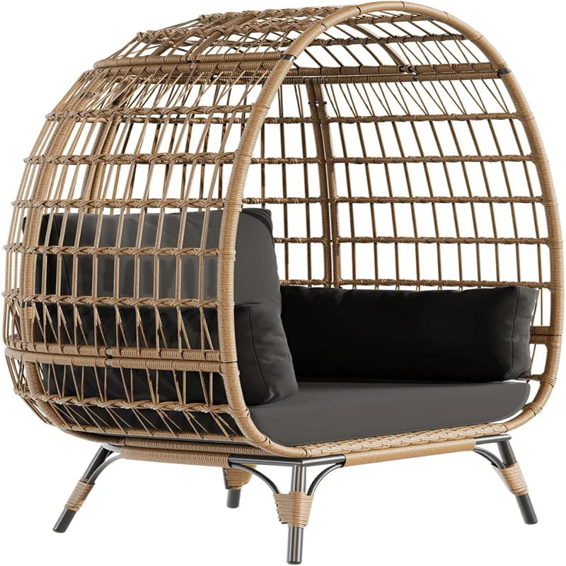 Oversized wicker Egg  patio lounge chair with Cushions & Steel Frame, Rattan
