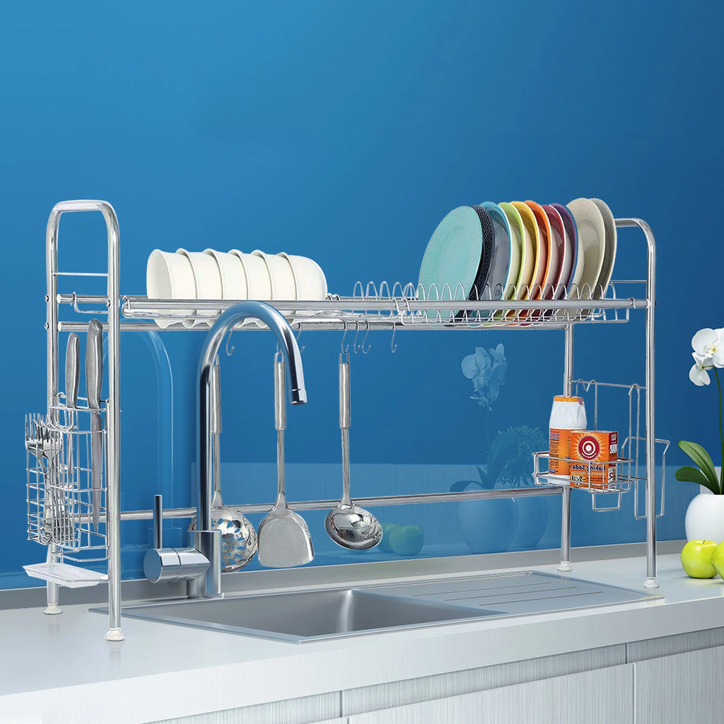 2Tier Dish Drying Rack Stainless Steel  Counter Dish Utensil Holder