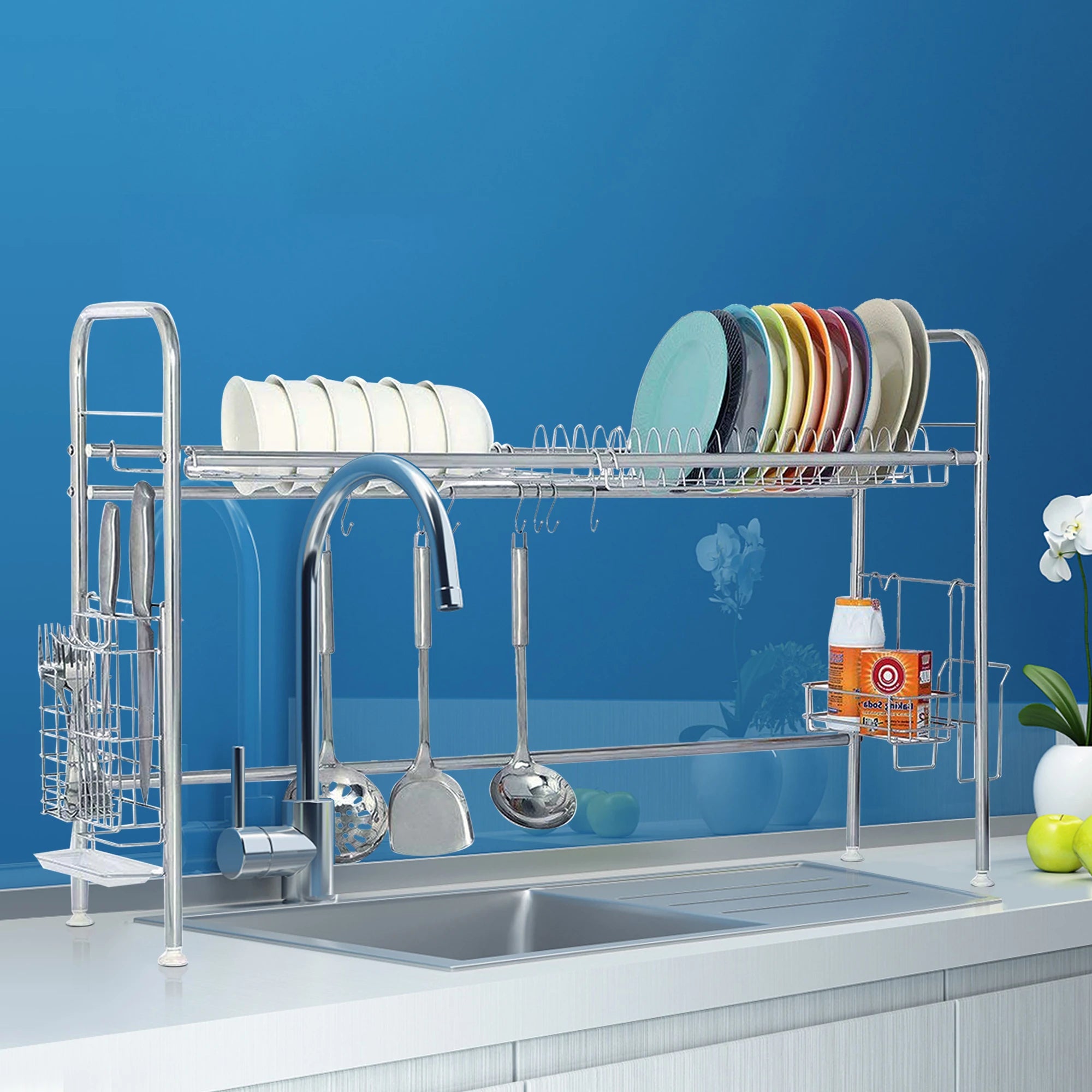 2Tier Dish Drying Rack Stainless Steel  Counter Dish Utensil Holder
