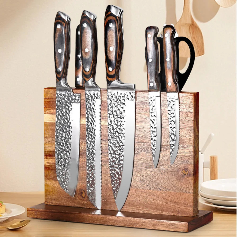 Magnetic wooden Knife Block Double-Sided  kitchen counter Knife Holder  & storage Rack