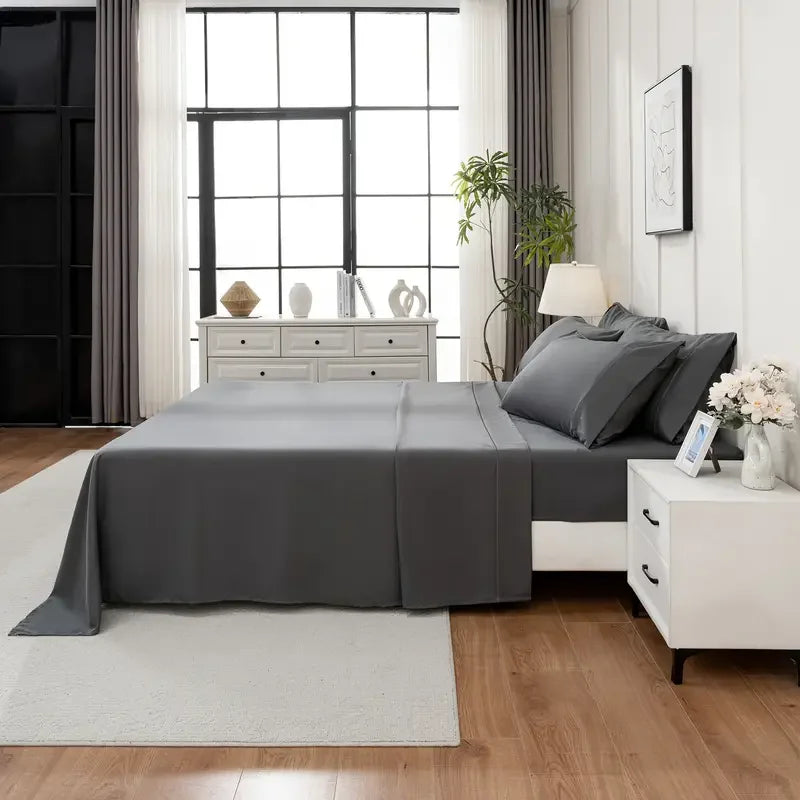 4pcs/6pcs Bamboo Cooling Queen Size Sheet Set - Breathable And Comfortable - For Hot Sleepers