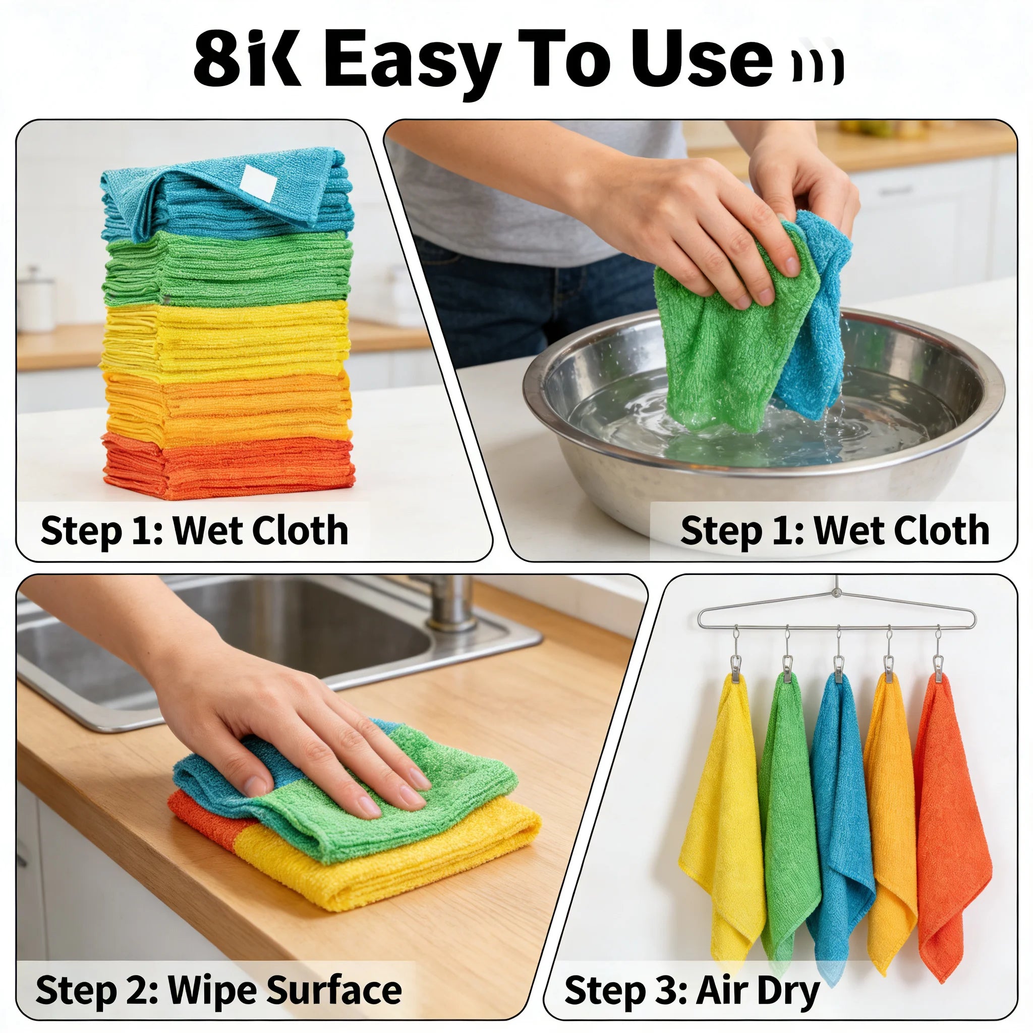 10 Pack Microfiber Cleaning Cloths Lint-Free Reusable Absorbent Towels