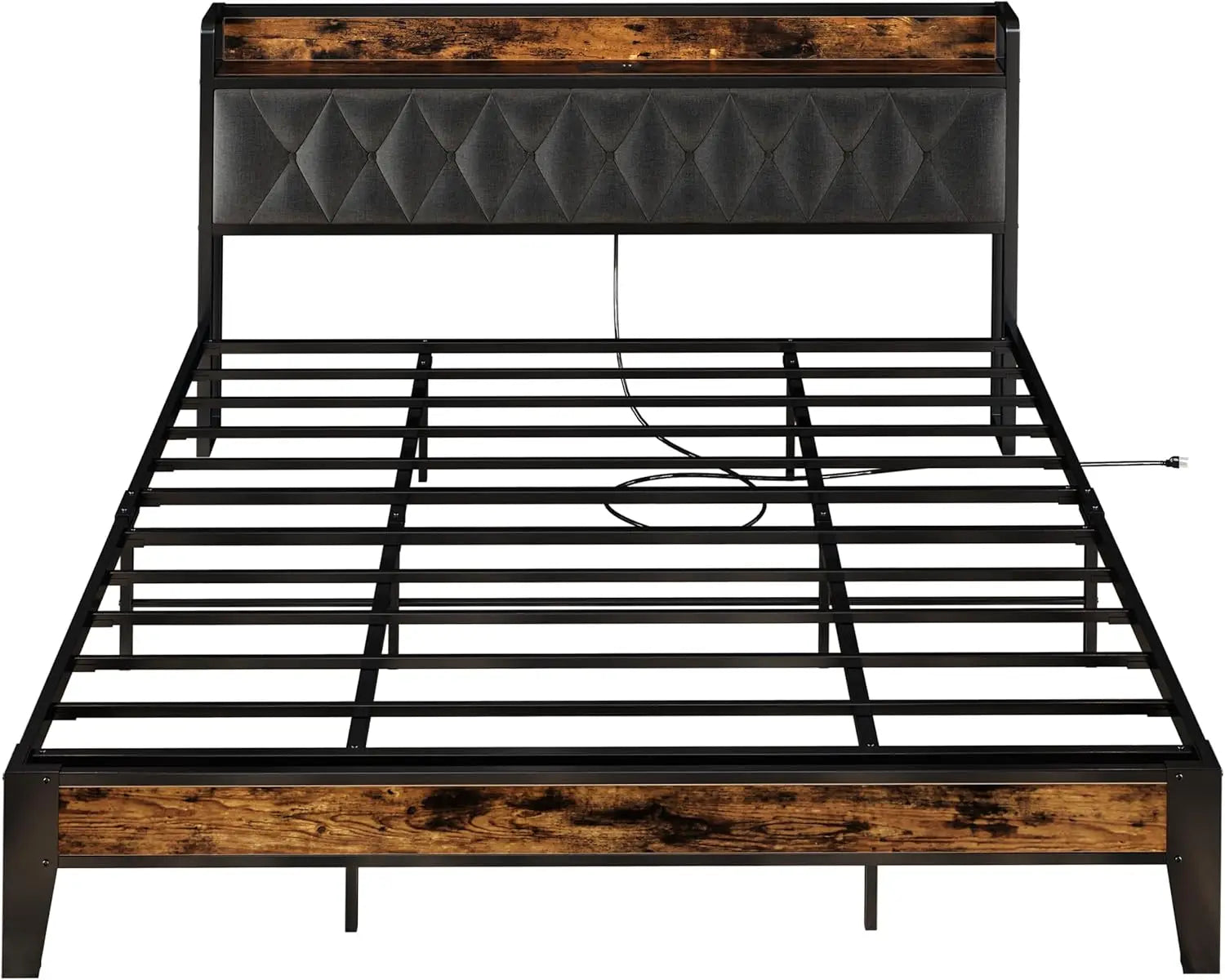 Twin/Twin XL/Full// Bed Frames, Storage Headboard with Outlets, No Noise, No Box Springs Needed