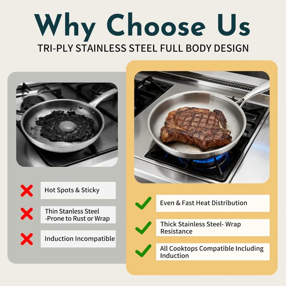 3 Ply Stainless Steel Cookware Set, 10-Pieces Pots and Pans, , Induction & Oven Safe
