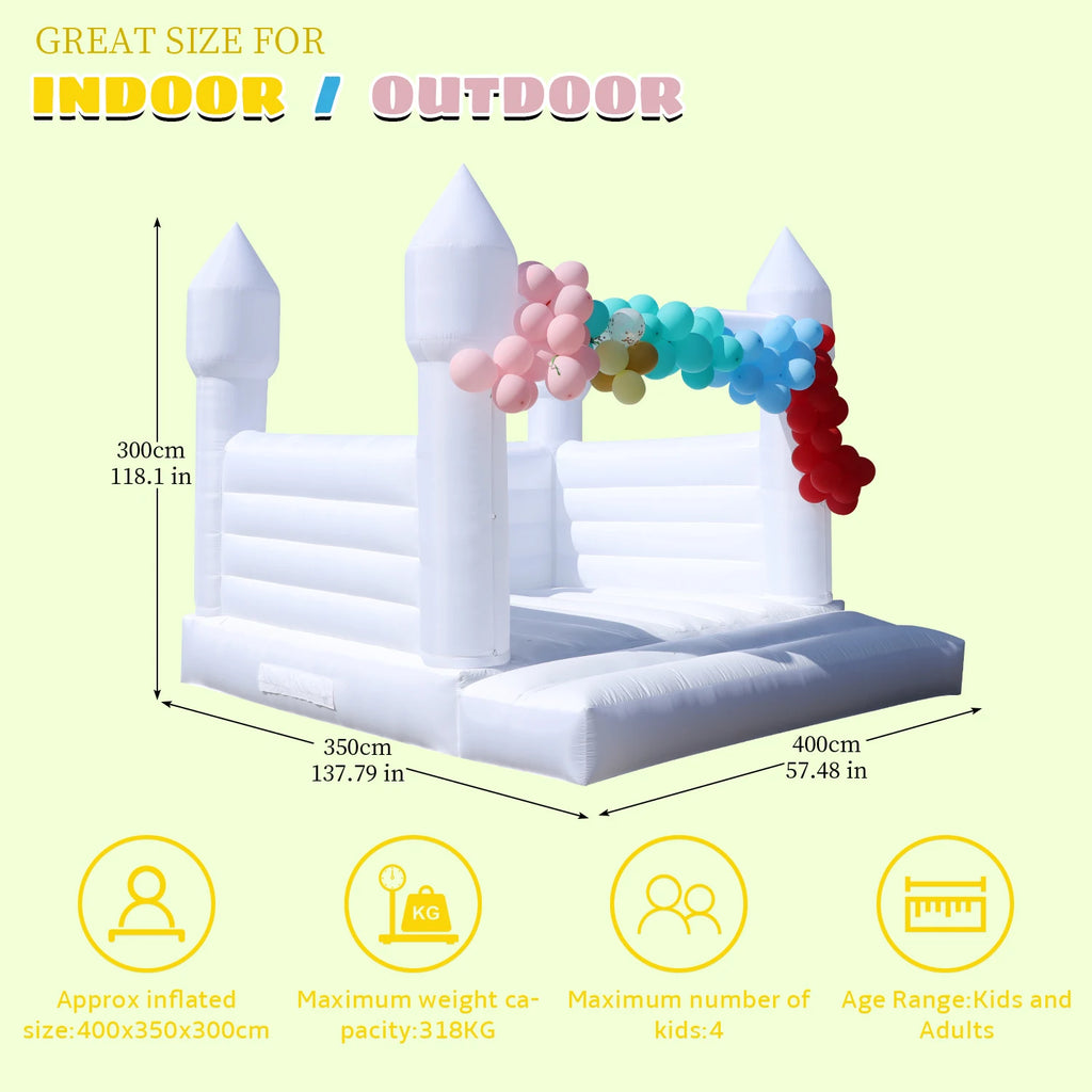 13x12FT Giant Inflatable White Bounce House PVC Bouncy Castle for Wedding Party