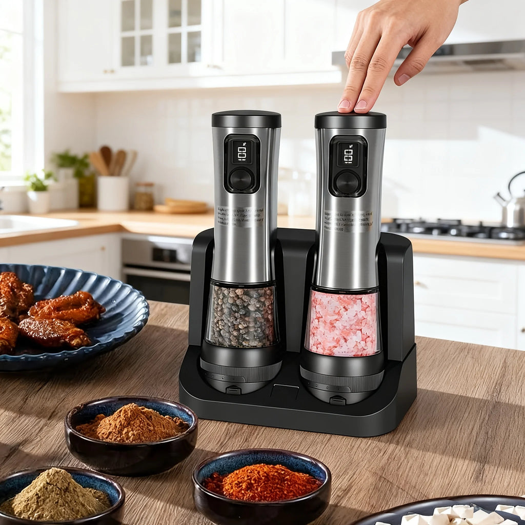 Automatic Electric Salt and Pepper Grinder Set with Rechargeable Battery , Stainless Steel