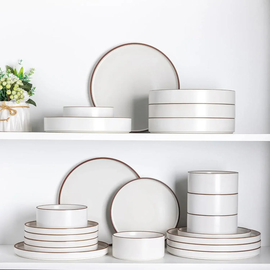 Ceramic Dinnerware Sets for 8, Stoneware Plates and Bowls Set, Chip and Crack Resistant | Oven & Dishwasher